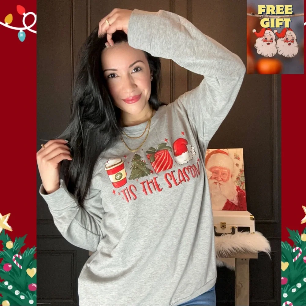 Christmas Tis the Season grey pullover sweatshirt - Picture 1 of 5